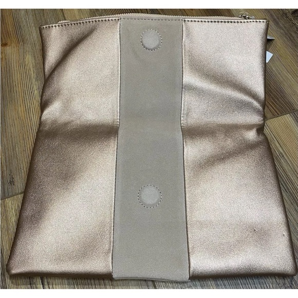 Nordstrom BP Champagne Purse Rose Gold Clutch Zipper Shiny Small Handbag Tan NWT - Picture 3 of 6